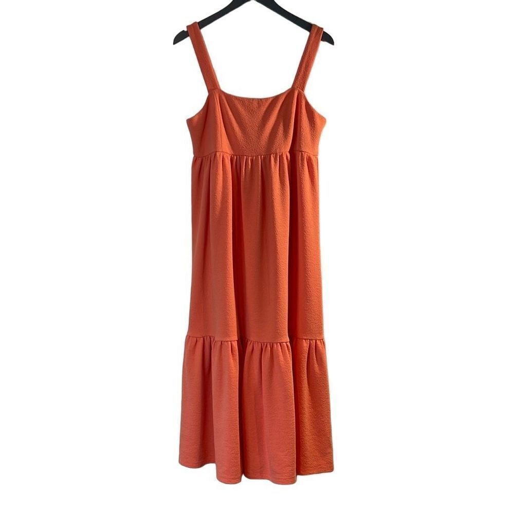 Scoop Women's Tiered Dress Midi Sleeveless Drop Waist Orange/Coral Size Large 12